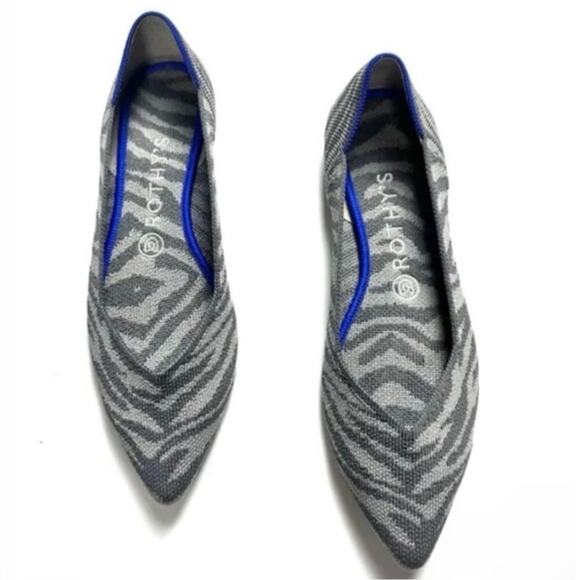 Rothy’s Women’s Retired Grey Zebra Point Flats Slip On Ballet Washable Neutral - Picture 1 of 10